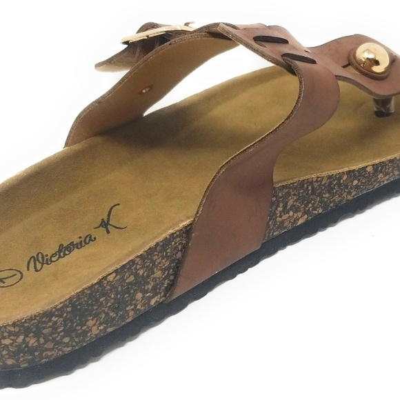 Women Cushioned Cork Thong Sandals in Brown HK7102 - Picture 2 of 4